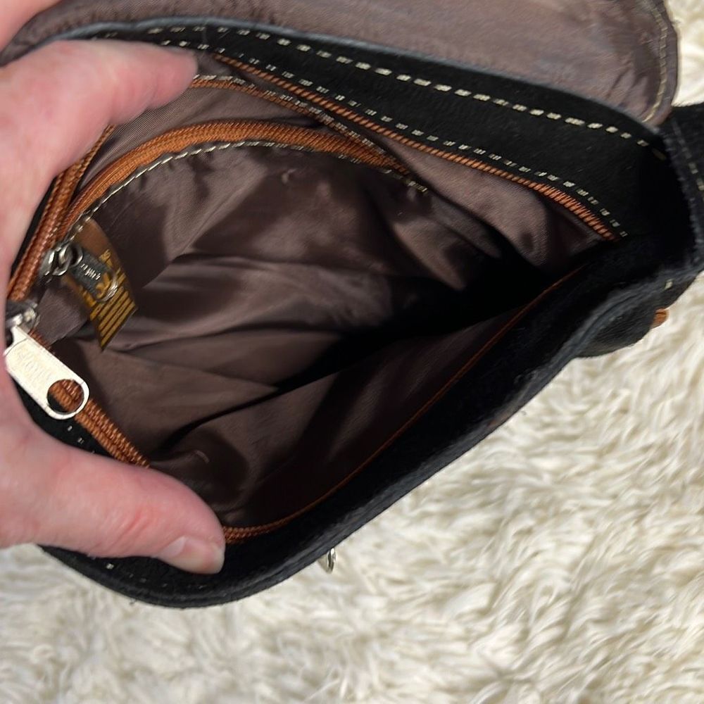 Artisan Handcrafted Embroidered Small black Suede Leather Bag - Picture 5 of 8